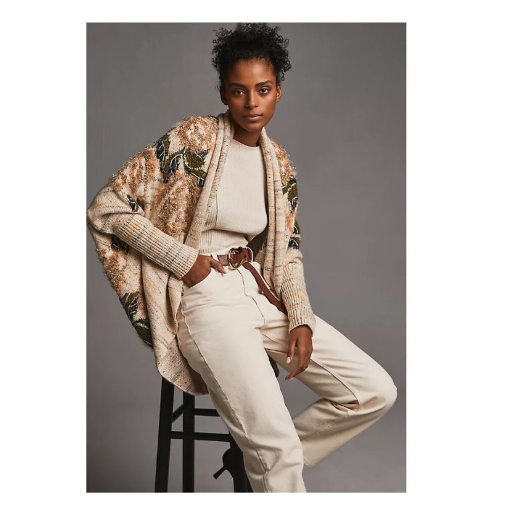 Anthropologie Beige and Green Cardigan